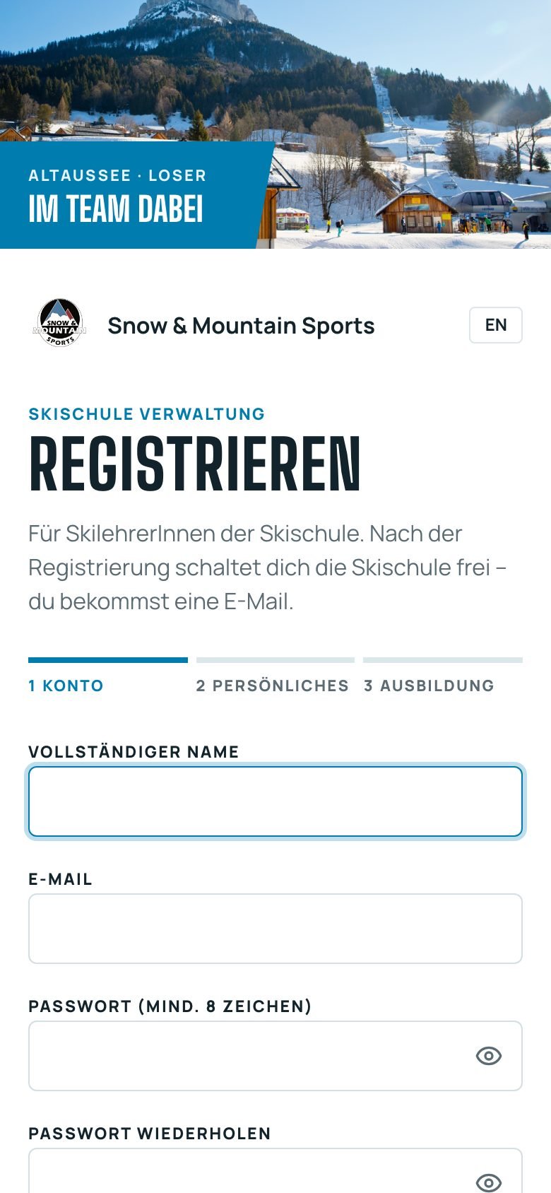 Skilehrer-App am Handy: Registrierung für Skilehrer:innen der Skischule
